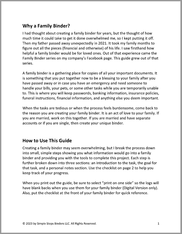 Guide to Creating a Family Binder (Digital Download)